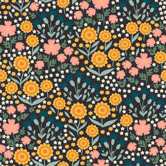 Seamless pattern with meadow flowers. Vector graphics.