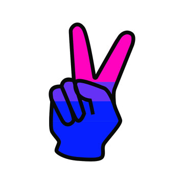 Vector illustration of the V-sing filled with Bisexual pride flag on white background.