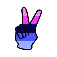 Vector illustration of the V-sing filled with Omnisexual pride flag on white background.