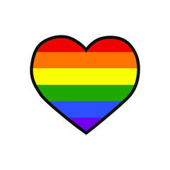 Fototapeta premium Vector illustration of the heart filled with the LGBTQ+ pride flag on white background.