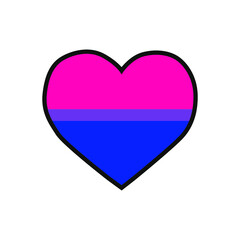 Vector illustration of the heart filled with the Bisexual pride flag on white background.