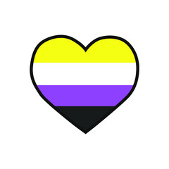 Vector illustration of the heart filled with the Non-binary pride flag on white background.