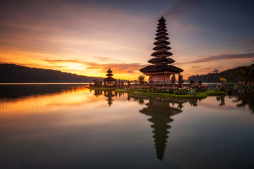 Pura Ulun Danu Bratan, Famous Hindu temple and tourist attraction in Bali, Indonesia. Come in early morning to have beautiful sunrise view