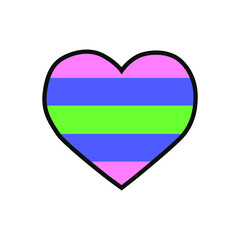 Vector illustration of the heart filled with the Trigender pride flag on white background.