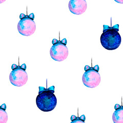 Watercolor balls without patterns. New Year and Christmas seamless pattern. Drawing for fabric or gift wrapping.