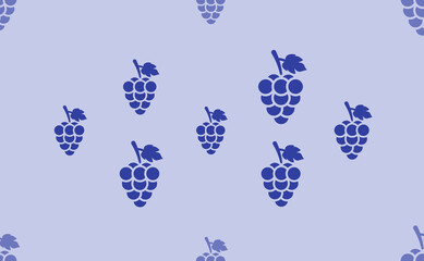 Seamless pattern of large isolated blue grapes symbols. The pattern is divided by a line of elements of lighter tones. Vector illustration on light blue background
