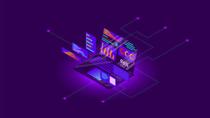 Data analysis on a laptop. Process optimization process.