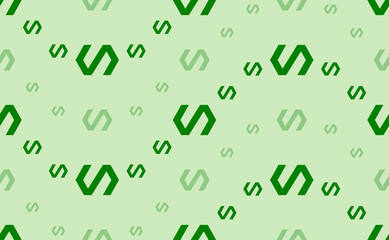 Seamless pattern of large and small green polymer symbols. The elements are arranged in a wavy. Vector illustration on light green background