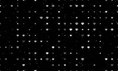 Seamless background pattern of evenly spaced white diamond symbols of different sizes and opacity. Vector illustration on black background with stars