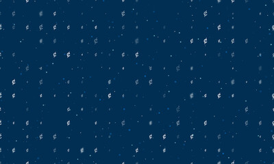 Naklejka na ściany i meble Seamless background pattern of evenly spaced white cent symbols of different sizes and opacity. Vector illustration on dark blue background with stars