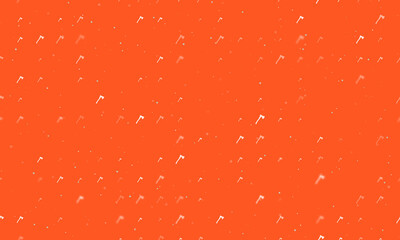 Seamless background pattern of evenly spaced white ax symbols of different sizes and opacity. Vector illustration on deep orange background with stars