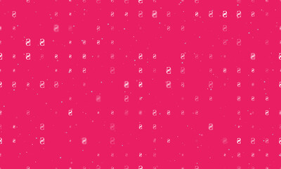 Seamless background pattern of evenly spaced white hryvnia symbols of different sizes and opacity. Vector illustration on pink background with stars