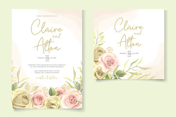 Beautiful hand drawing wedding invitation with floral design