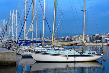 Fototapeta premium Various ships and boats in a marina of Thessaloniki, Greece
