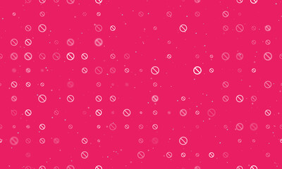 Seamless background pattern of evenly spaced white stop symbols of different sizes and opacity. Vector illustration on pink background with stars