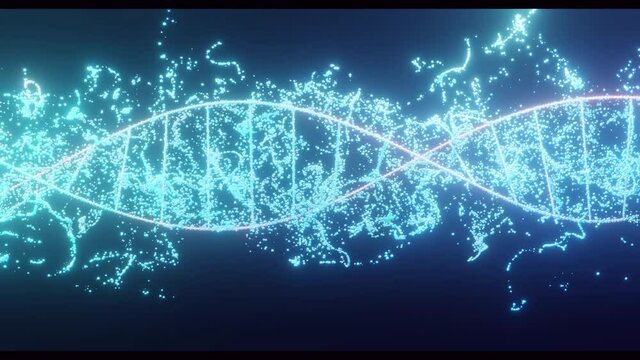 3D rendering of Blue helix human DNA structure on black background. 