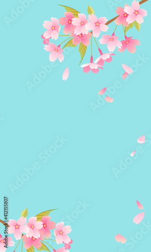 青空の桜風景ベクターイラスト Wall Mural April April Wallpaper Murals Honyojima