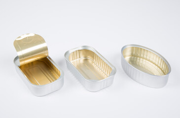 silver tin can on white background 