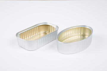 silver tin can on white background 