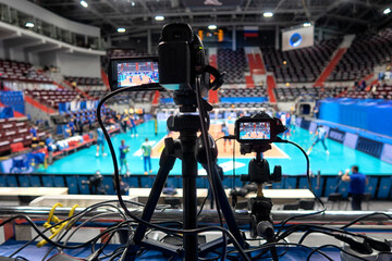 Professional TV at the volleyball . volleyball Match Camera. - 412157461