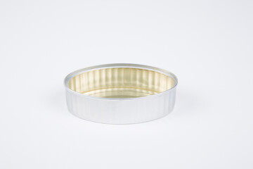 silver tin can on white background 