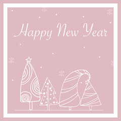 Delicate greeting card happy New year in pink color