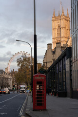 Fototapeta na wymiar Telephone Box in front of the London Eye