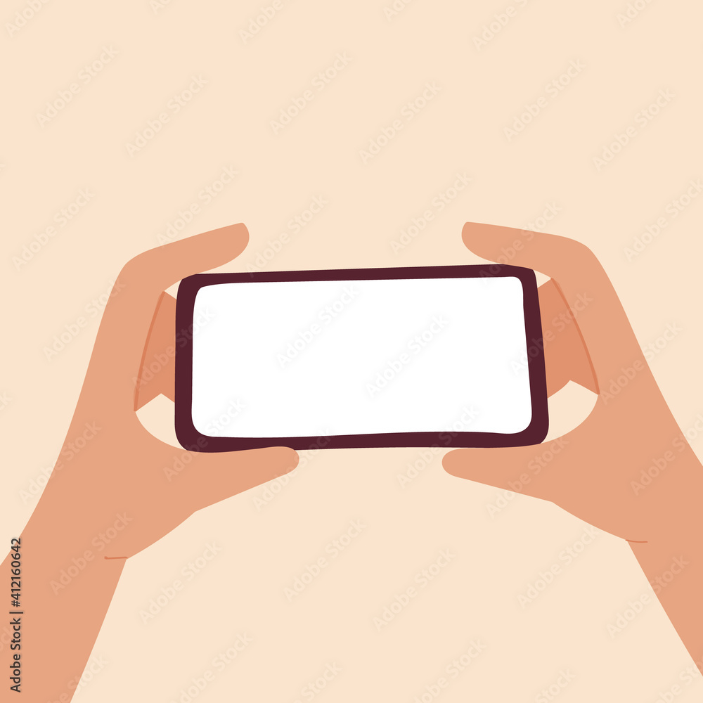 Wall mural mockup of a phone with a hand. white display. boho style. in your design