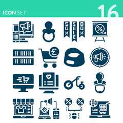Simple set of 16 icons related to founders