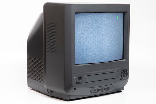 Tube Television VCR Combo Turned On Channel 2 Static Screen
