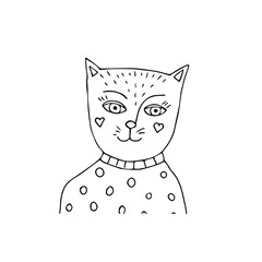 Coloring black and white. Curved sketch. A cat with a smile.
