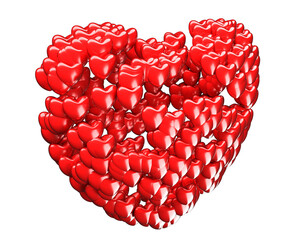 Obraz na płótnie Canvas big red heart made of little hearts on a white background, 3d rendering