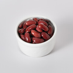 red kidney beans, in white bowl.