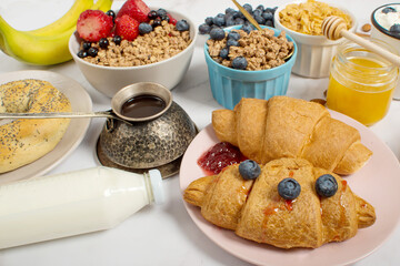 Continental breakfast captured from above