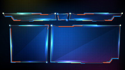 abstract futuristic background of blue glowing technology sci fi frame, hud ui, lower third button bar