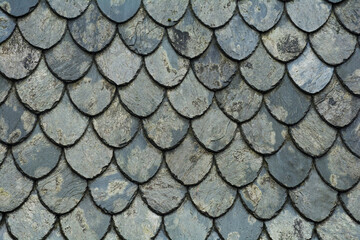 Dark roofing texture. Black wet roof tiles. Abstract background - 412167816