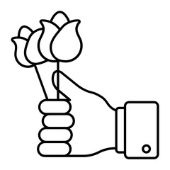 Hand Holding Red Roses Concept vector  Icon design, Love and romance symbol on white background, Valentines Day Sign,