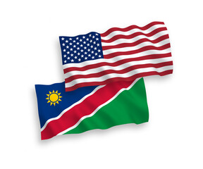 Flags of Republic of Namibia and America on a white background