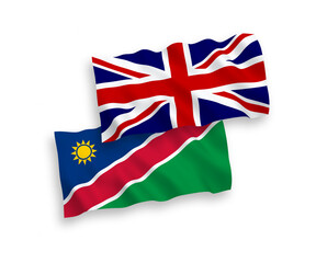 Flags of Great Britain and Republic of Namibia on a white background