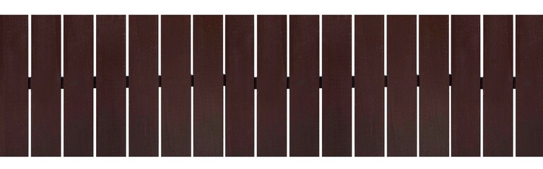 Panorama of Dark brown hardwood fence isolated on a white background