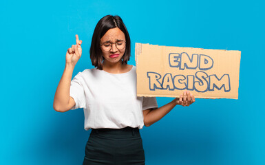 young pretty woman. end racism concept