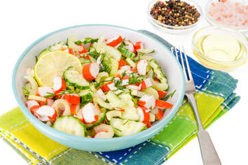 Vegetarian appetizer of cucumber, celery and surimi