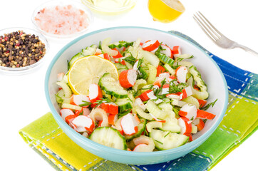 Vegetarian appetizer of cucumber, celery and surimi