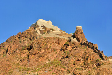 Al-Qahira Castle located on the northern slope of Mount Sabr,   in the ancient city of Taiz, Yemen. 