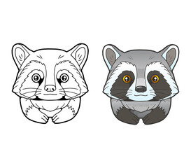 little cute raccoon, coloring book, funny illustration