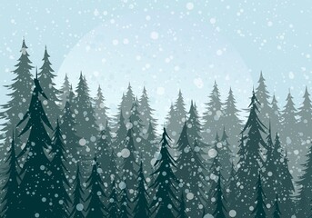 Obraz premium Winter landscape with coniferous forest and snow.