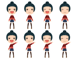 笑顔の女の子の全身イラストセット