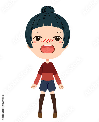 怒った表情の女の子の全身イラスト Anger Wall Mural Ang アオフジマキ