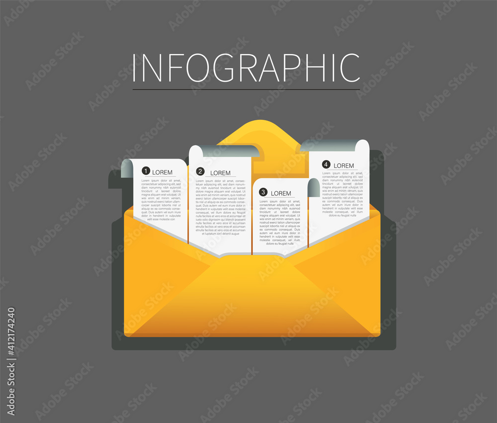 Aufkleber set of envelope with note paper infographic . mail message concept