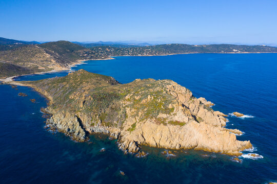 France, Vat department, Ramatuelle, aerial view of Cap Camarat, l'Escalet located in peninsula of Saint Tropez,
